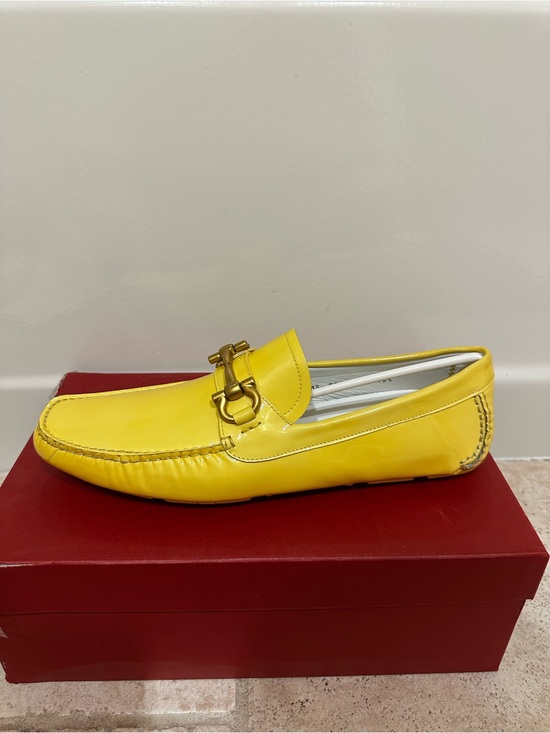 Salvatore Ferragamo Parigi Yellow Custom Patent Leather Driving Loafers 10.5D